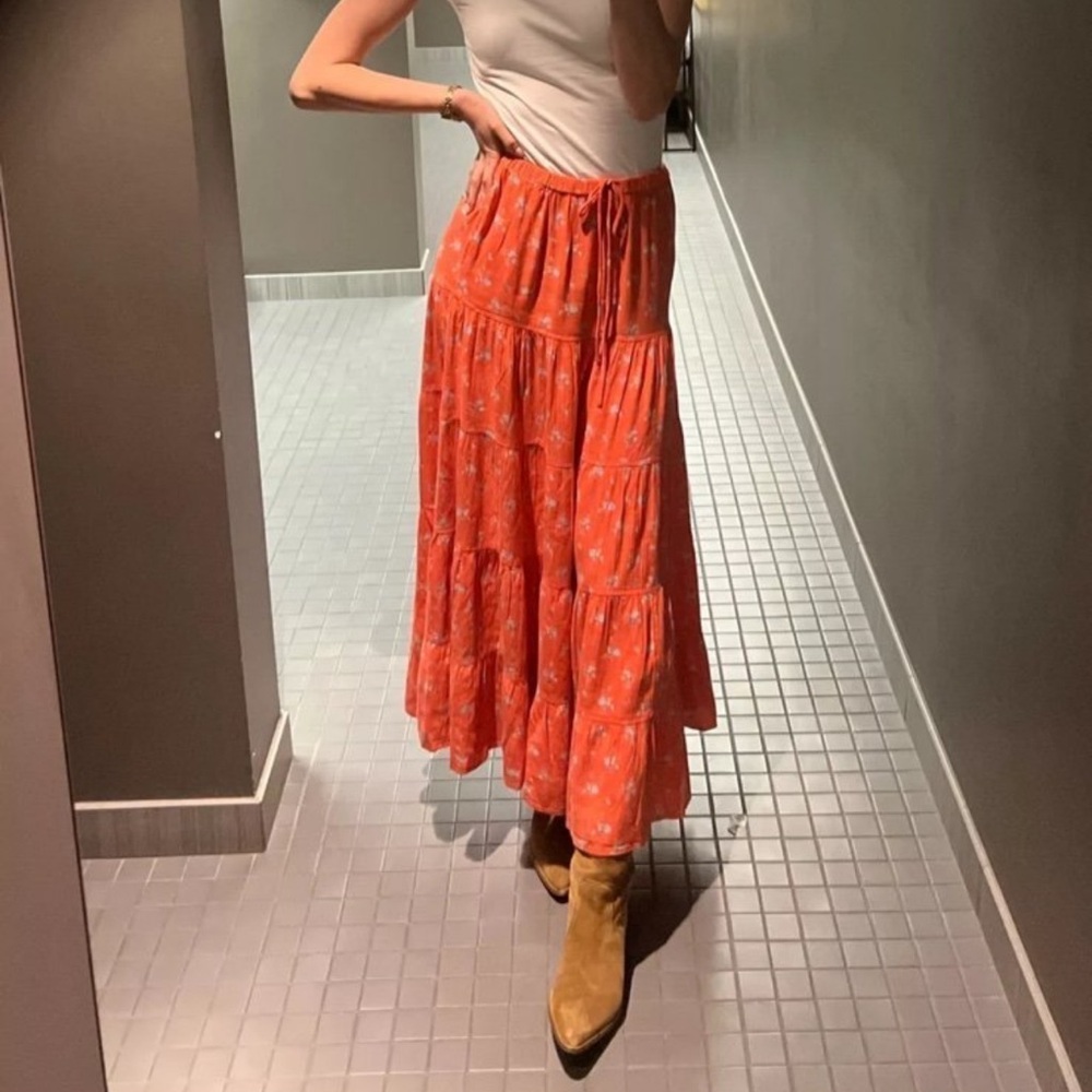 Free People Nova Tiered Maxi Skirt in Guava Floral